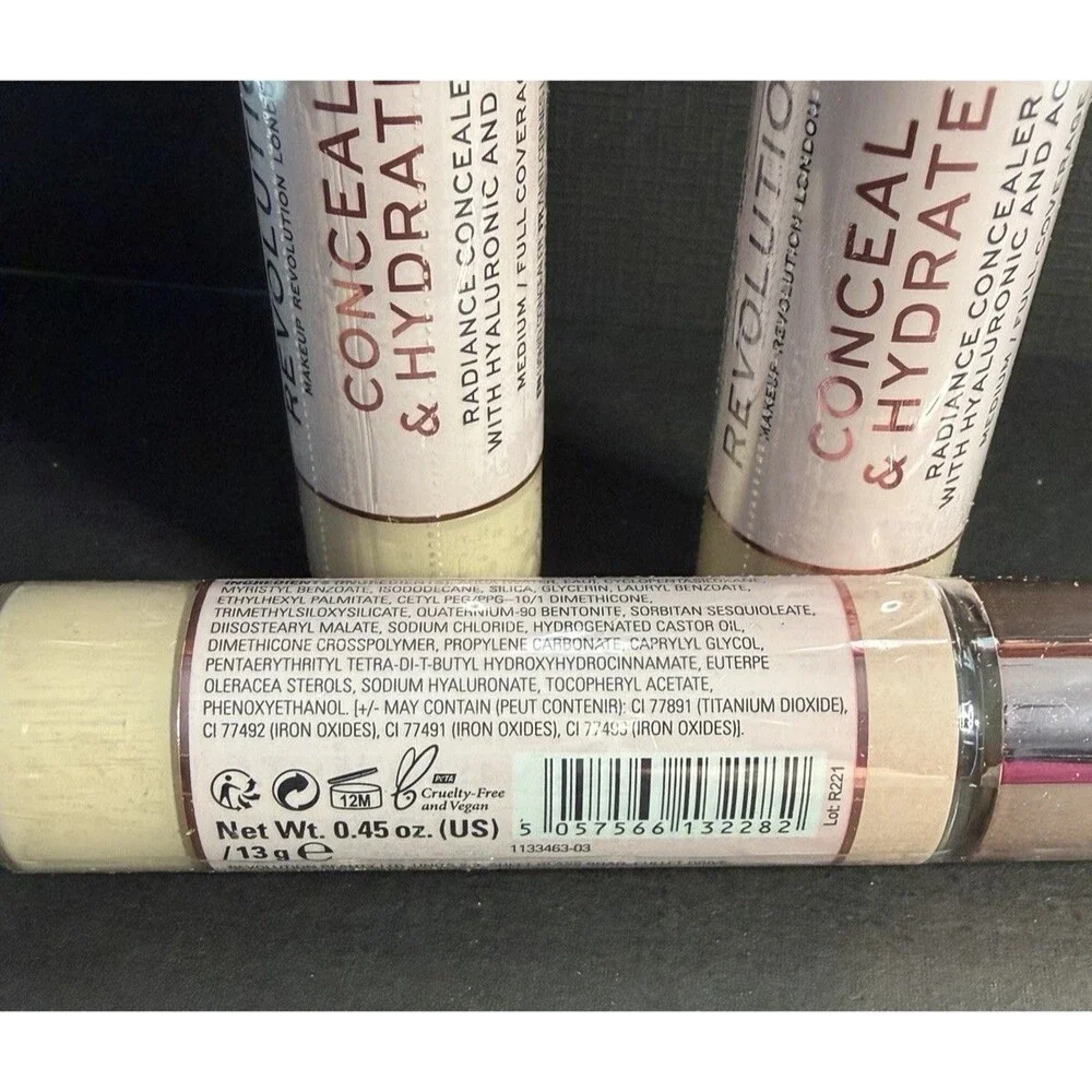 Revolution Conceal & Hydrate Concealer C1 – 3‑Pack Hydrating Full Coverage